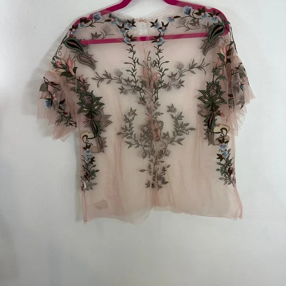 Zara Multicolored Asymmetrical Sheer Blouse - Picture 4 of 7